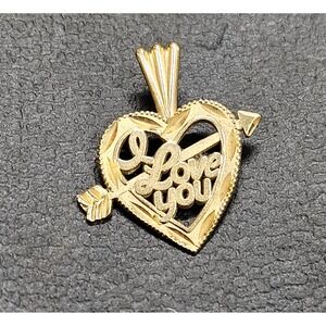 Vintage 1986 14K Yellow Gold I Love You Heart Arrow Pendant Charm 0.96g MA